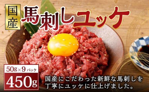 【フジチク】国産 馬刺し ユッケ 50g×9 合計450g 馬肉 馬刺し 馬刺 ユッケ タレ付き 肉 お肉 冷凍 熊本県 上天草市