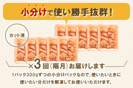 ＜【定期便 隔月 全3回】宮崎県産若鶏皮なしむね肉一口カット小分け（300g×10P）総量3.0kg×3回 総重量9kg＞【MI213-mk】【まきの屋】