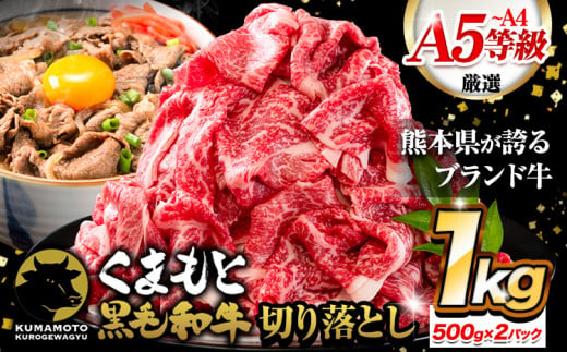 牛肉 切り落とし くまもと黒毛和牛 A4 または A5 1000g (500g × 2 )1kg 牛肉 冷凍 《11月下旬-12月下旬頃出荷》冷凍庫 個別 取分け 小分け 個包装 しゃぶしゃぶ すき焼き ブランド牛 黒毛和牛 牛