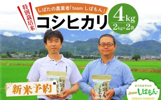 【R8年産先行予約】 新米 4kg 特別栽培米コシヒカリ 白米 新潟県産 こしひかり 2kg×2袋 少量 便利 一人暮らし おいしい しばもん 越後 減化学肥料 減農薬 新潟産 新潟県 新発田市 D31_03Y