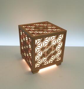 レーザー行灯「趣」キューブ　八重桜と麻の葉組子模様（和紙貼り）