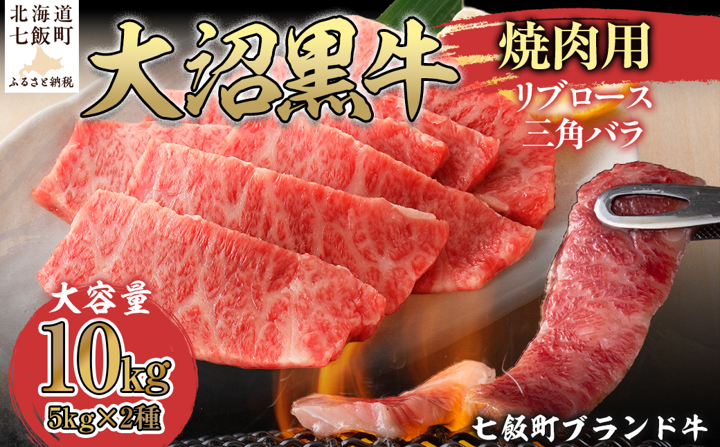 大沼黒牛焼肉（リブロース5kg 三角バラ5kg） 【ふるさと納税 人気 おすすめ ランキング 北海道ブランド牛 大沼黒牛 黒毛和牛 バラ肉 モモ肉 焼肉 おいしい 北海道 七飯町】 NAM057