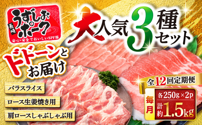
            【12回定期便】長崎うずしおポーク 大人気3種 セット 訳あり 国産豚 ＜スーパーウエスト＞ [CAG221]
          