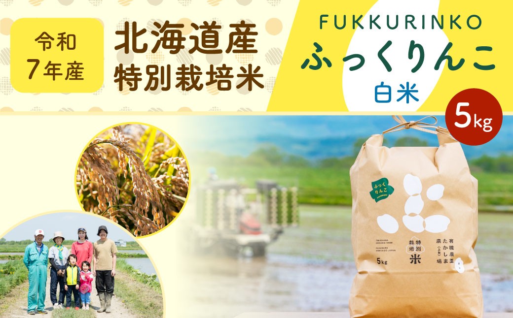 
                  《令和7年産》北海道産 特別栽培米ふっくりんこ（白米） 5kg 国産 北海道産 米 お米 白米 ごはん 精米 北海道 深川市【2025年11月上旬～2026年8月下旬発送予定】
                