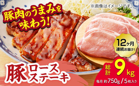 【12回定期便】豚ロースステーキ 約750g（約150g×5枚）【吉里精肉】[ZEW089]