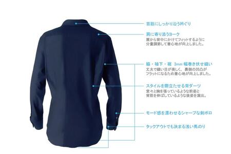 DJS-777 decollouomo メンズドレスシャツ 長袖（生地／オーヴァーチュア）スタンダードタイプ　ダークネイビー／SMサイズ