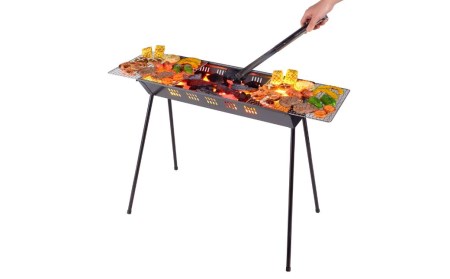 バーベキューコンロ 65cm 少ない炭でもよく燃焼するV型デザインバーベキューコンロ BBQコンロ トング・ブラシつき キャンプ用品 アウトドア用品 BBQ バーベキュー [グリーンライフ] 【010