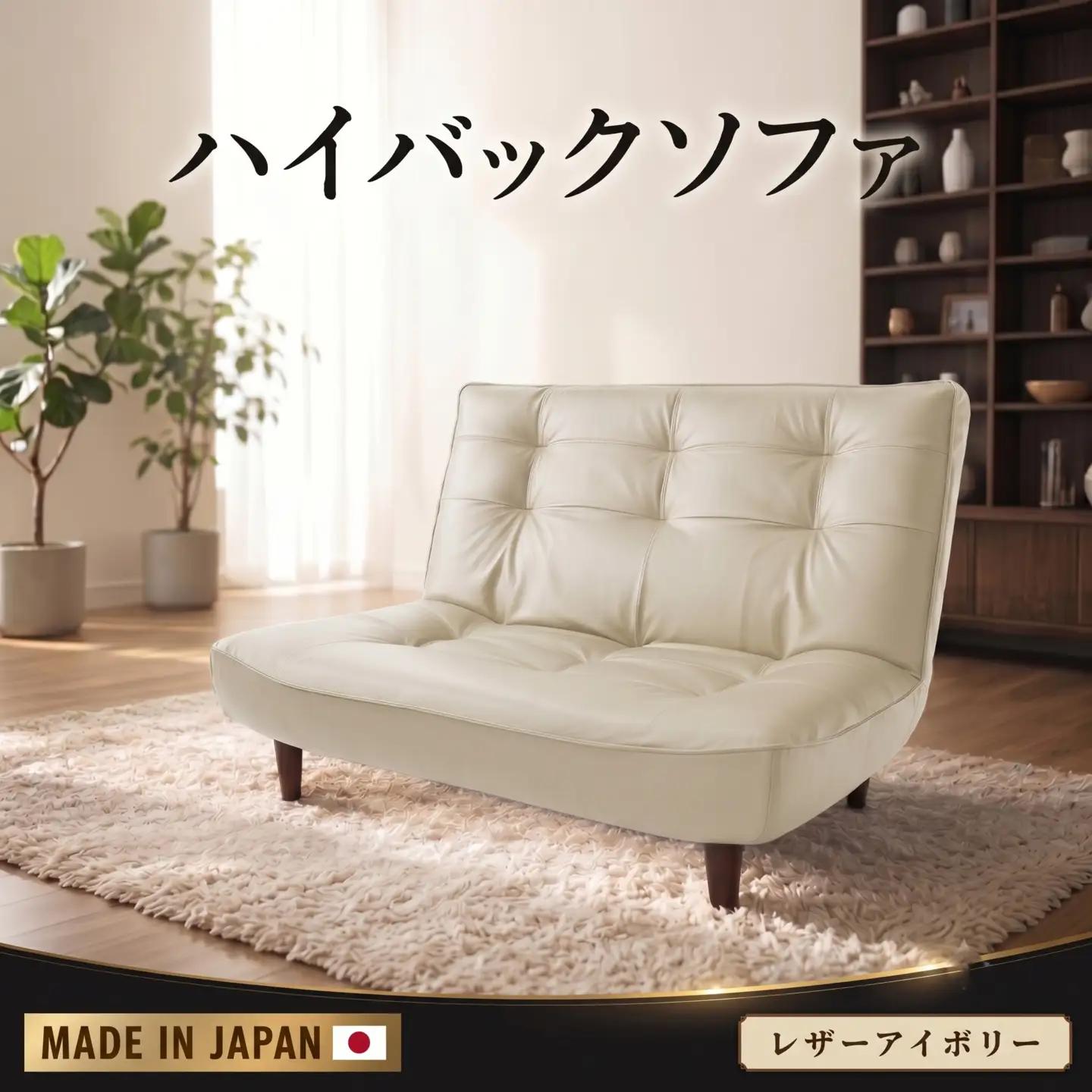 和楽ハイバックソファ2P　A40PVCレザーアイボリー ／ 家具 インテリア おしゃれ 椅子 神奈川県 No.550
