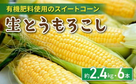 生とうもろこし 2L 6本 有機肥料使用のスイートコーン！ 長野県東御市産 ※7月中旬から順次発送予定※発送曜日指定不可