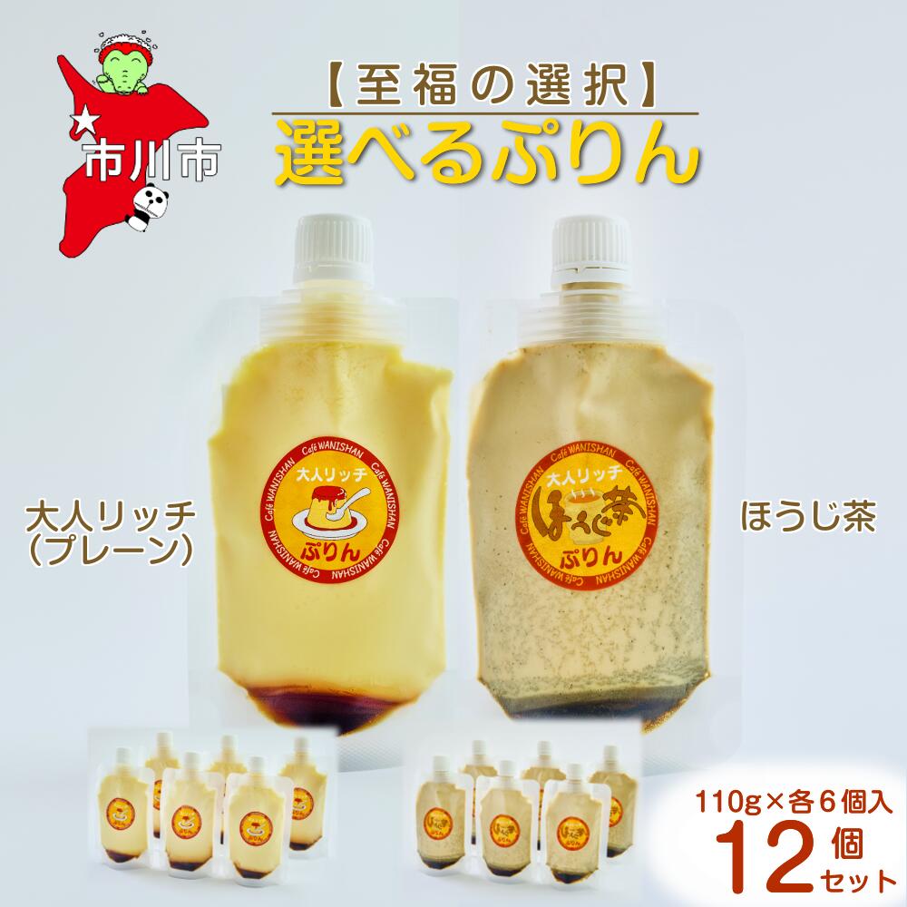 【ふるさと納税】【至福の選択】選べる12個セット（大人リッチ×ほうじ茶）ぷりん　【12203-0349】 Cafe WANISHAN プリン パウチタイプ 飲めるぷりん デザート スイーツ ゼラチン不使用 とろとろ 贅沢 できたて ギフト プレゼント 市川市 千葉県