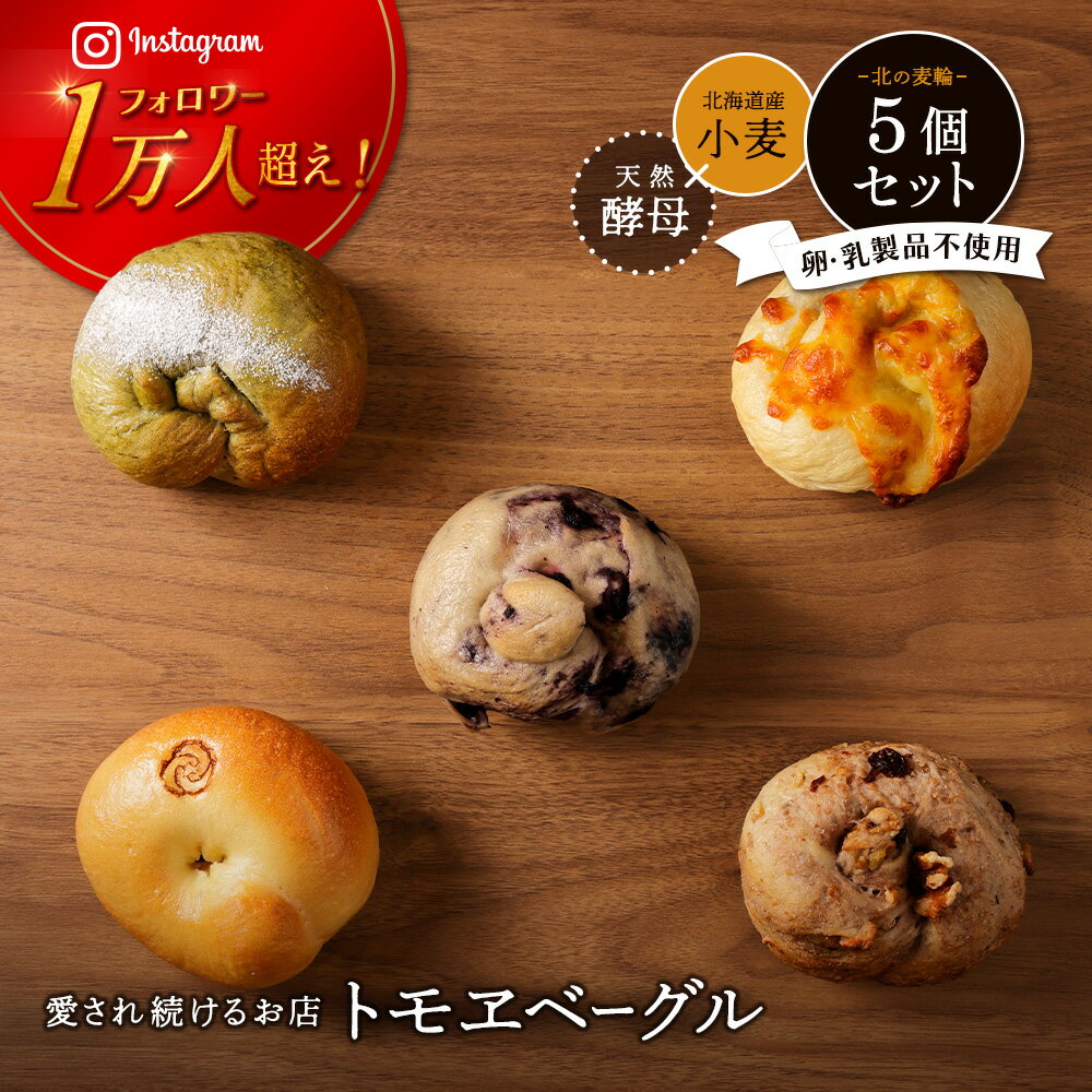 【ふるさと納税】トモヱベーグル ギフトセット「北の麦輪（むぎわ）5個セット」 ベーグル 5個 セット パン 国産小麦粉 北海道産 小麦粉 天然酵母 トモヱベーグル ギフトセット 取り寄せ ふるさと納税 北海道 恵庭市 恵庭【33001301】