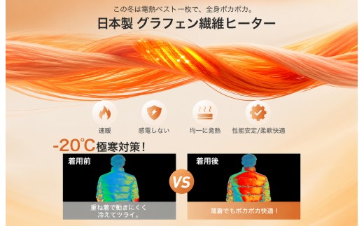 電熱ベスト 加熱ベスト ブラック Lサイズ　25箇所全面発熱  6段階温度調整 USB DC給電 7.4V