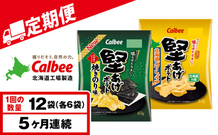 【定期便5カ月】堅あげポテト 2種セットC ＜焼きのり・バターしょうゆ＞ 各6袋  カルビー ポテトチップス 《千歳工場製造》
