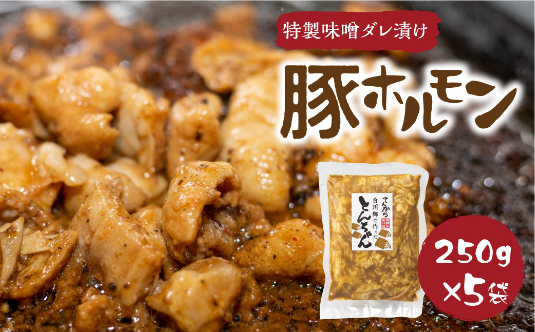 
白川郷 自家製 豚ホルモン 250g×5袋セット 豚肉 ホルモン とんちゃん 味付け肉 味噌味 焼肉店 オリジナル 簡単 おつまみ 冷凍 味付き 白川村 てんから アウトドア BBQ 12000円 [S288]
