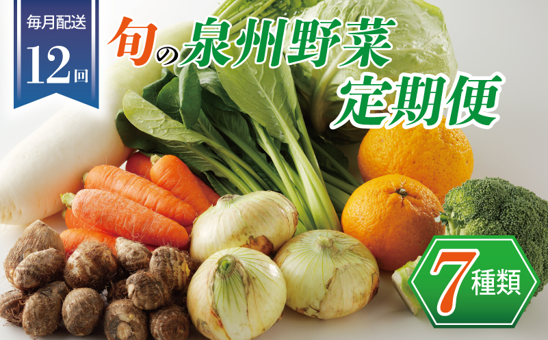 泉州野菜 定期便 7種類×全12回【毎月配送 国産 野菜 やさい 詰め合わせ セット 新鮮 旬 ええもん ていきびん 大阪 泉佐野 大阪府 泉佐野市】