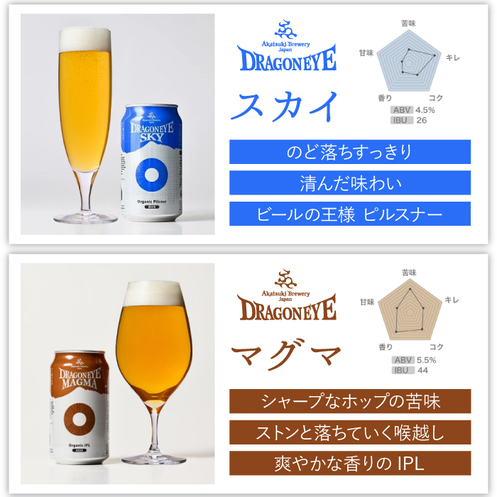 オーガニックビール ドラゴンアイ 「4種飲み比べ」 350ml缶 × 6本 セット 3ヶ月定期便 暁ブルワリー／ クラフトビール 地ビール 飲み比べ 缶ビール 缶 ビール