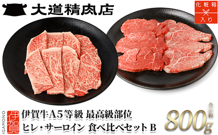 伊賀牛 A5 ヒレ・サーロイン 焼肉セットB 計約800g【最高級部位2種食べ比べ】【dido0029-1】