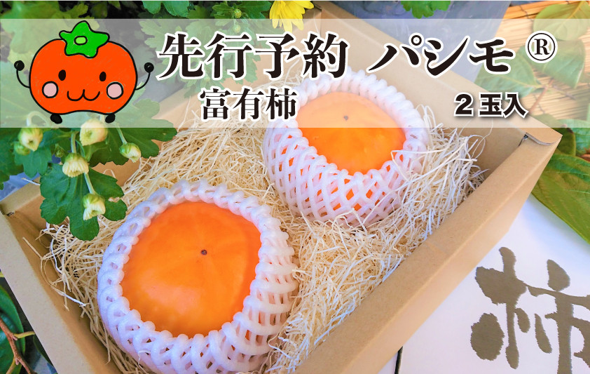 
◆ 柿畑の王様 ”パシモ” 実生庵の高級ブランド富有柿 近江今津産 4L 約0.6kg 1箱 2個入 【令和6年(2024)産・先行予約】
