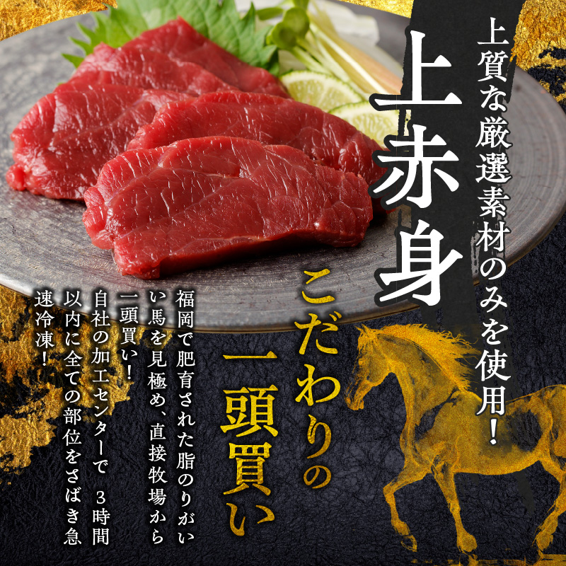福岡県肥育　新鮮こだわり国産馬刺し【馬刺しタレ付き】《上赤身》（100g×4P）【冷蔵】 _ 上赤身 国産 馬刺し タレ付き 100g × 4パック 400g 冷蔵 ジャパン・フード・セレクション グ