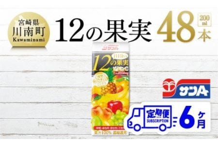 【定期便】1日分の12の果実 200ml×48本セット 6ケ月定期便【ジュース 果汁100％ ミックスジュース フルーツジュース 全6回】