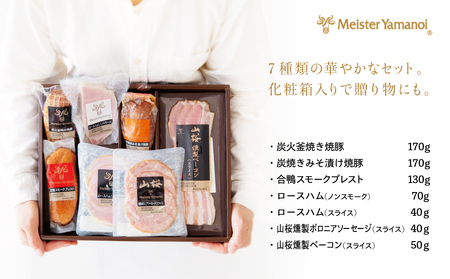 【マイスター山野井】炭焼き焼豚と合鴨スモークの 詰め合わせ（6種）チャーシュー ハム 焼き豚 生ハム ロースハム 合鴨 ソーセージ 冷蔵 南さつま市