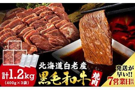 白老産黒毛和牛 味付け焼肉 ピリカルージュ 1.2kg (400g×3パック) 7日営業日以内発送 CK007