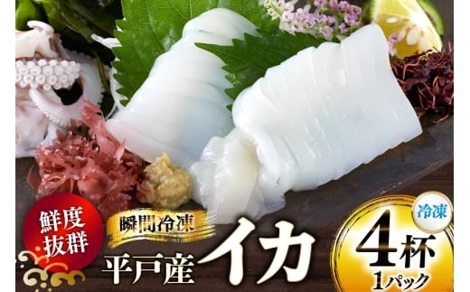 海鮮 魚介 イカ 4杯 1パック（冷凍） [舘浦漁業 長崎県 平戸市 hr42bgy420424] 新鮮 刺身 瞬間冷凍 冷凍 コリコリ 直送 冷凍 個包装 真空パック