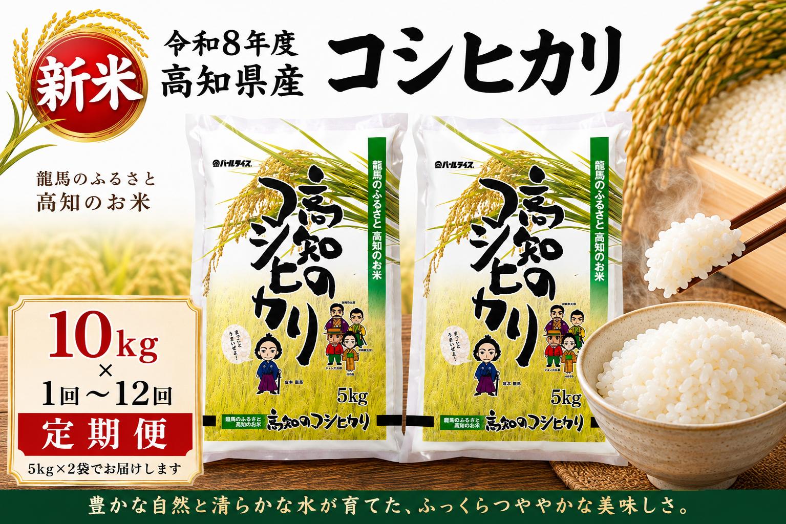 
                  新米 令和8年度 高知県産 コシヒカリ10㎏ 定期便 人気 米 お米 10キロ 令和8年度産 令和8年産 R8 2026年産 コシヒカリ こしひかり お米 白米 精米 国産米 産地直送 お弁当 ごはん 白飯 単一原料米 穀物 主食 小容量 少量 お試し 食べきりサイズ 保存食 備蓄用 自宅用 家庭用 お取り寄せ 贈答 ギフト 贈り物 高知県産 高知県 室戸市
                