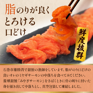 海鮮丼用 みやぎサーモン 中落ち 小分け 200g×5袋 石巻市 宮城県産 銀鮭 真空包装 冷凍 刺身 寿司 丼 1kg
