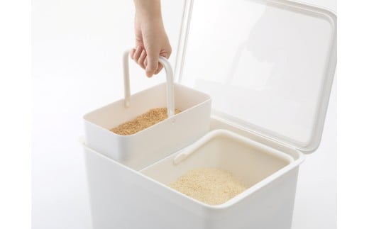 フタ付きストックケース 米びつ(インナーセット)  LBK-50 ホワイト (3色からお好きなカラーが選べる) ／ ホワイト グレー ブラック キッチン用品 ストックケース 米びつ お米ストック ライ