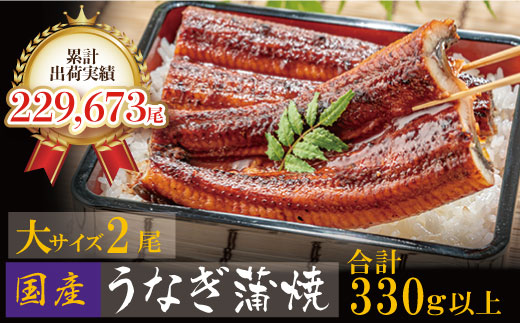 累計販売数229,673件突破 国産うなぎ蒲焼大サイズ2尾（計330g以上）鰻蒲焼用タレ・山椒付 うなぎ生産量日本一鹿児島県産・宮崎県産・熊本県産