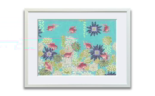 アート作品「多肉植物と琉金」（大）【 絵画 インテリア アート 芸術品 美術品 】