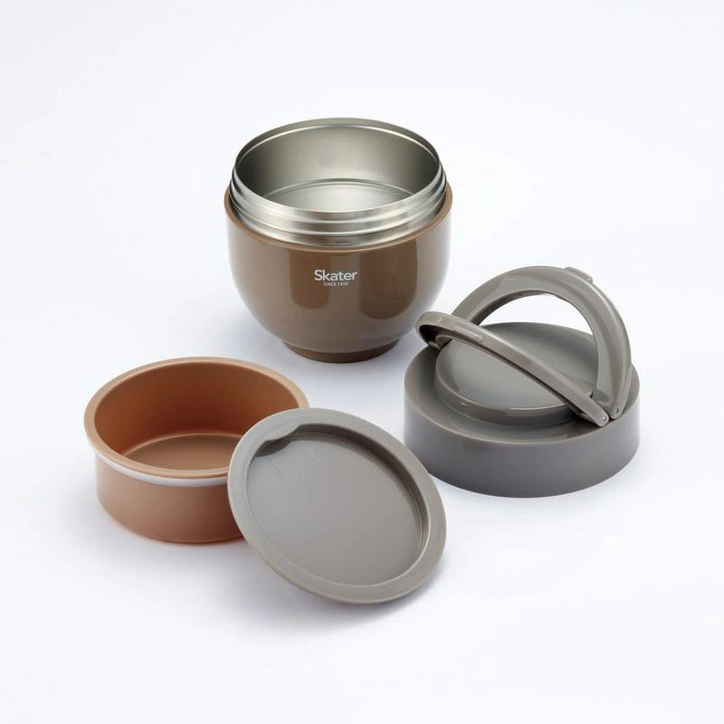ランチジャー 弁当箱 「折りたたみハンドル付保温ジャー」 (ブラウン) 容量 800ml ステンレス ２段 ハンドル付き 保温 保冷 丼 ジャー ランチ 温かい skater 折り畳み コンパクトスケ