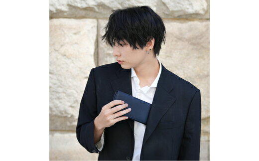 【ふるさと納税】豊岡財布 craftsmanship AI（藍）Jacket Wallet Long CW010 勝色 / 財布 長財布 ロングウォレット メンズ レディース 牛皮革 本革 高級 おしゃれ ビジネス 本藍染め ネイビー