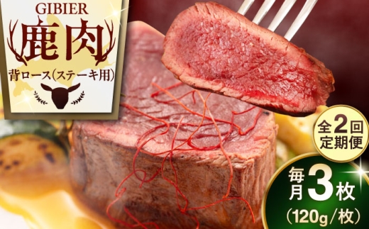 【全2回定期便】鹿肉 背ロース 3枚 《喜茂別町》【EBIJIN】 ジビエ 鹿 ロース ステーキ ステーキ用 赤身 冷凍 冷凍配送 定期便 北海道 [AJAO027] 30000 30000円 3万円