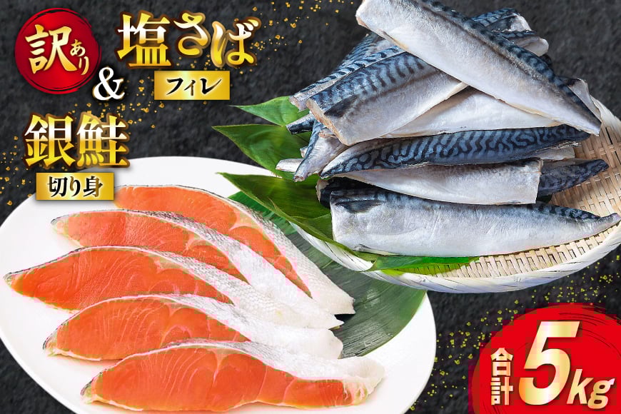 
            訳あり サバ 3.5kg ＋ 銀鮭 1.5kg 合計5kg 加熱用 鯖フィレ 鮭切身 減塩 無添加 食べ比べ [足利本店 宮城県 気仙沼市 20565586] 訳アリ 塩サバフィレ 塩銀鮭切身 塩分控えめ さば 鯖 塩さば 塩サバ 塩鯖 サーモン切身 サケ切身 簡易包装 業務用 冷凍
          