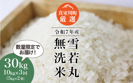 ＜数量限定＞ 令和7年産 雪若丸【無洗米】30kg定期便 (10kg×3回) 山形県真室川町　◆NR7Y3010M-M9999