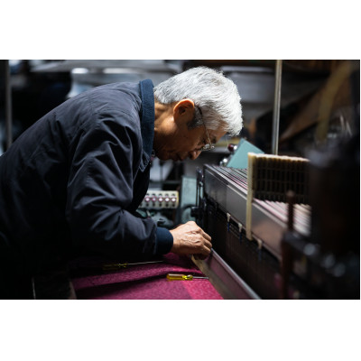 筑後市産の織物紳士用甚平(しじら織・縞柄) 黒 Lサイズ