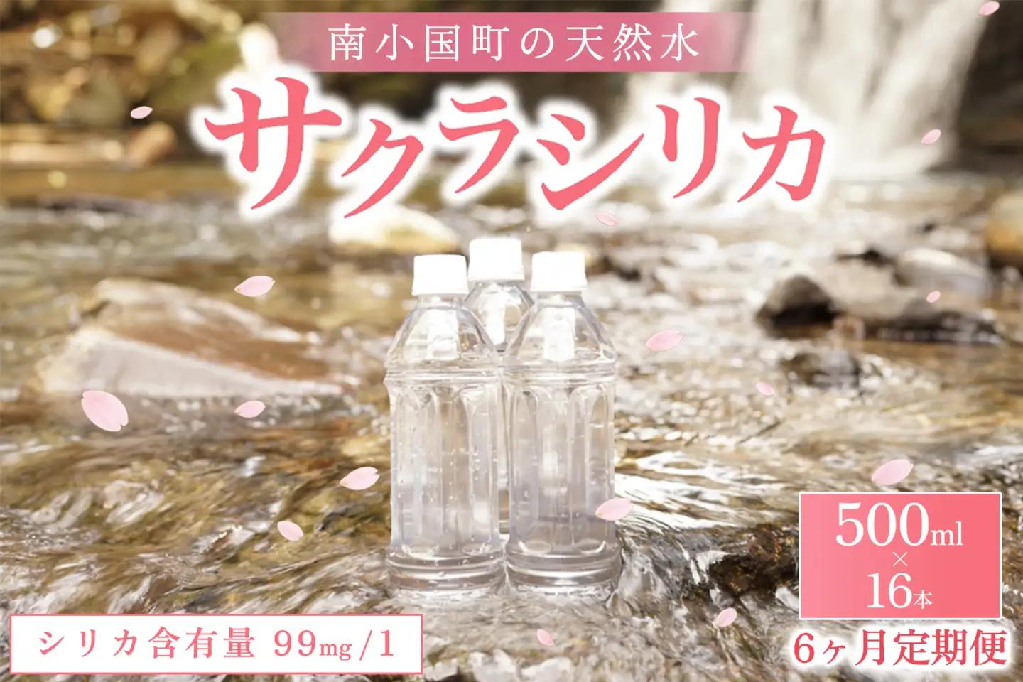 【6ヶ月定期便】南小国町の天然水「サクラシリカ」500ml×16本 6ヶ月 定期便 南小国町 サクラシリカ 500ml 16本 6回 シリカ水 シリカ 飲むシリカ のむシリカ 水 天然水 ネラルウォーター ラベルレス エコ ペットボトル ケース 熊本 阿蘇 南小国町 送料無料 [D65-7801]