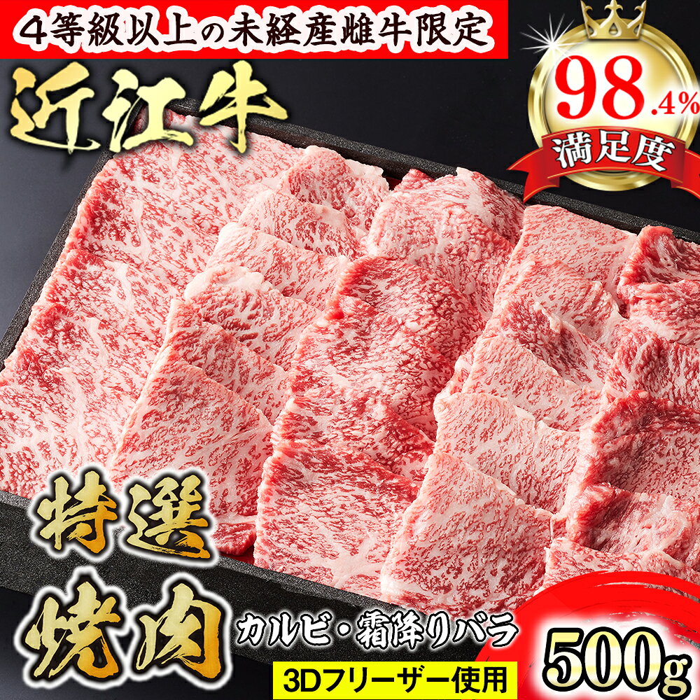 【ふるさと納税】【森三商会】4等級以上の未経産雌牛限定　近江牛特選焼肉500g(カルビ・霜降りバラ） 御中元 お中元