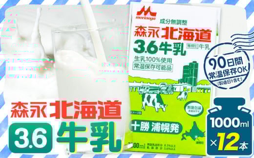 牛乳 北海道 森永北海道3.6牛乳 常温長期保存 大容量 1000ml×12本入り 1L 12L 十勝森永浦幌乳業 北海道 浦幌町 送料無料 乳 3.6 牛乳 ミルク 牛乳パック 濃厚 浦幌工場直送 常温保存 森永 十勝 お取り寄せ