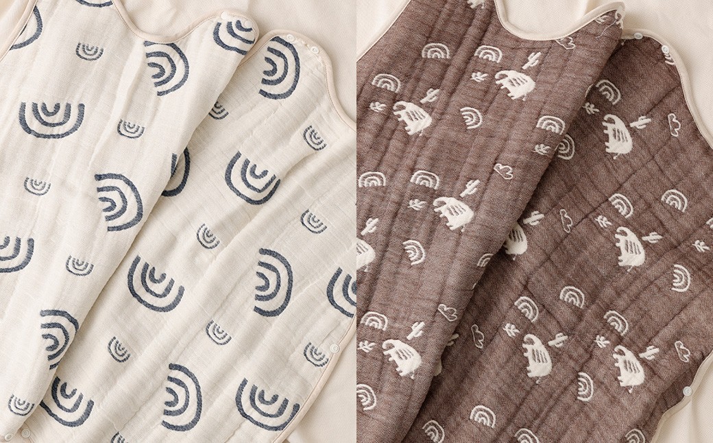 6重ガーゼ織スリーパー×2枚 （ベージュ・ネイビー）