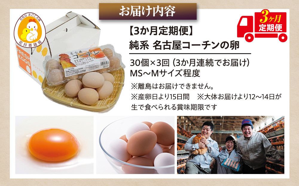 【3か月定期便】日本三大地鶏！！ 「純系　名古屋コーチンの卵」（30個）　本当に美味しい食べ物は調味料の味に負けません！
