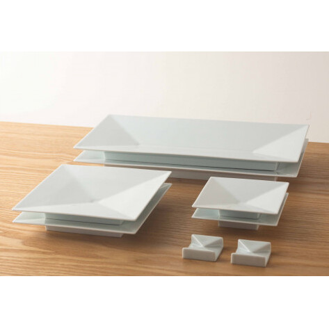 【川上元美デザイン】 Rin 角皿3種 ＆ 箸置セット 8点セット【KIHARA】有田焼 プレート 取皿 サラダ カルパッチョ 白 シンプル キハラ A40-267_イメージ4