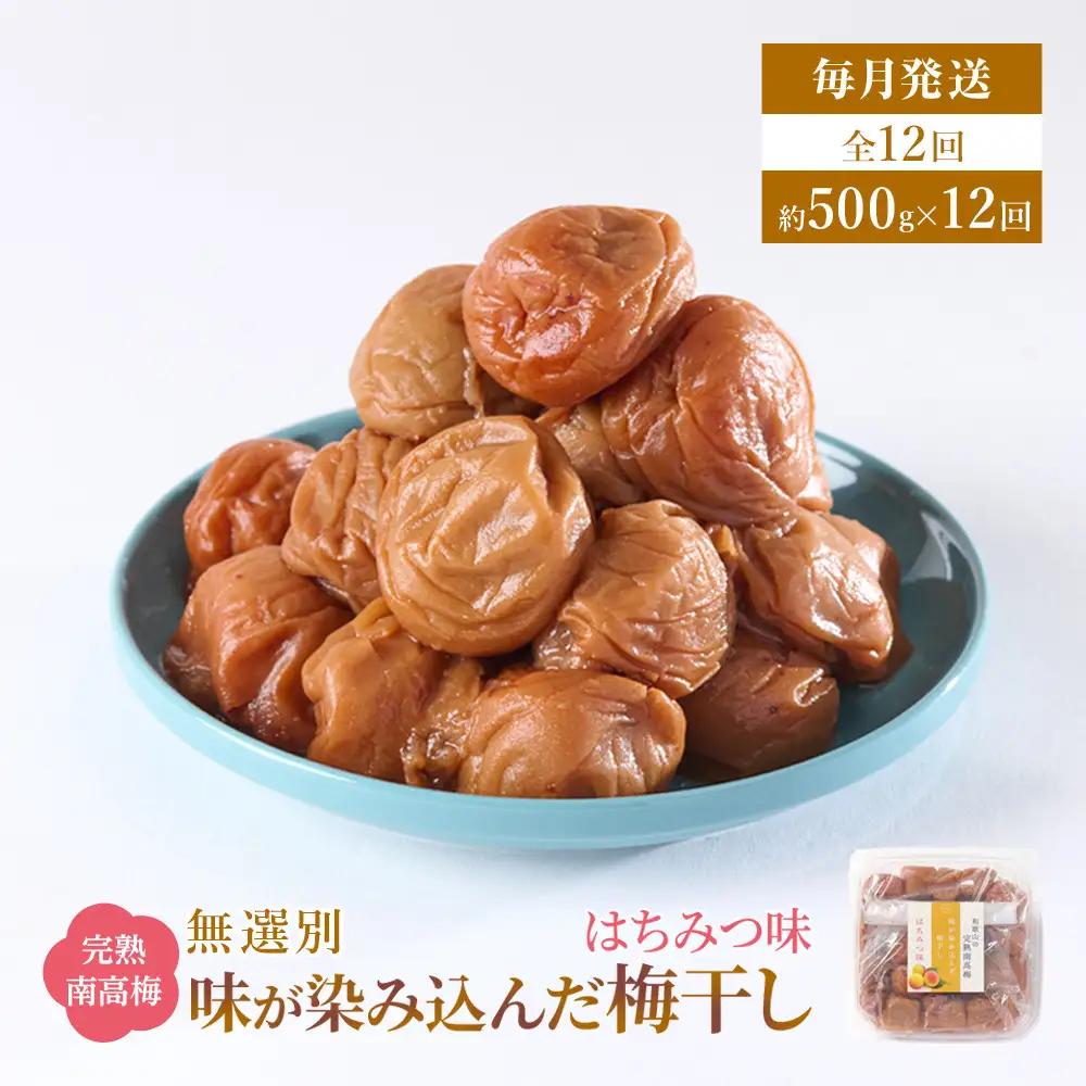 無選別 和歌山の完熟南高梅 味が染み込んだ梅干し はちみつ味 500g 塩分10％ [定期便 毎月発送・全12回]