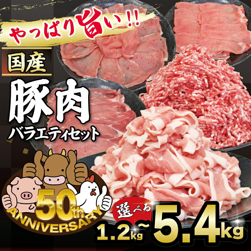 【ふるさと納税】【 選べる容量 】 豚肉 バラエティセット 約1.27kg 約2.4kg 約5.4kg 国産豚肉 国産豚 しゃぶしゃぶ スライス 生姜焼き 豚こま 土佐備長豚 備長炭育ちミンチ 冷凍 小分け 家庭用 贈答用 業務用 吉岡精肉店 高知県 室戸市