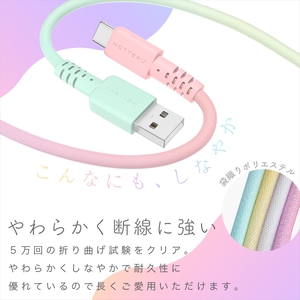 グラデーションケーブル USB-A to USB-C iPhone16e 16 15 Android各種 急速充電 データ転送対応 ケーブルバンド付 1m 2年保証 (MOT-SCBACG100) メ