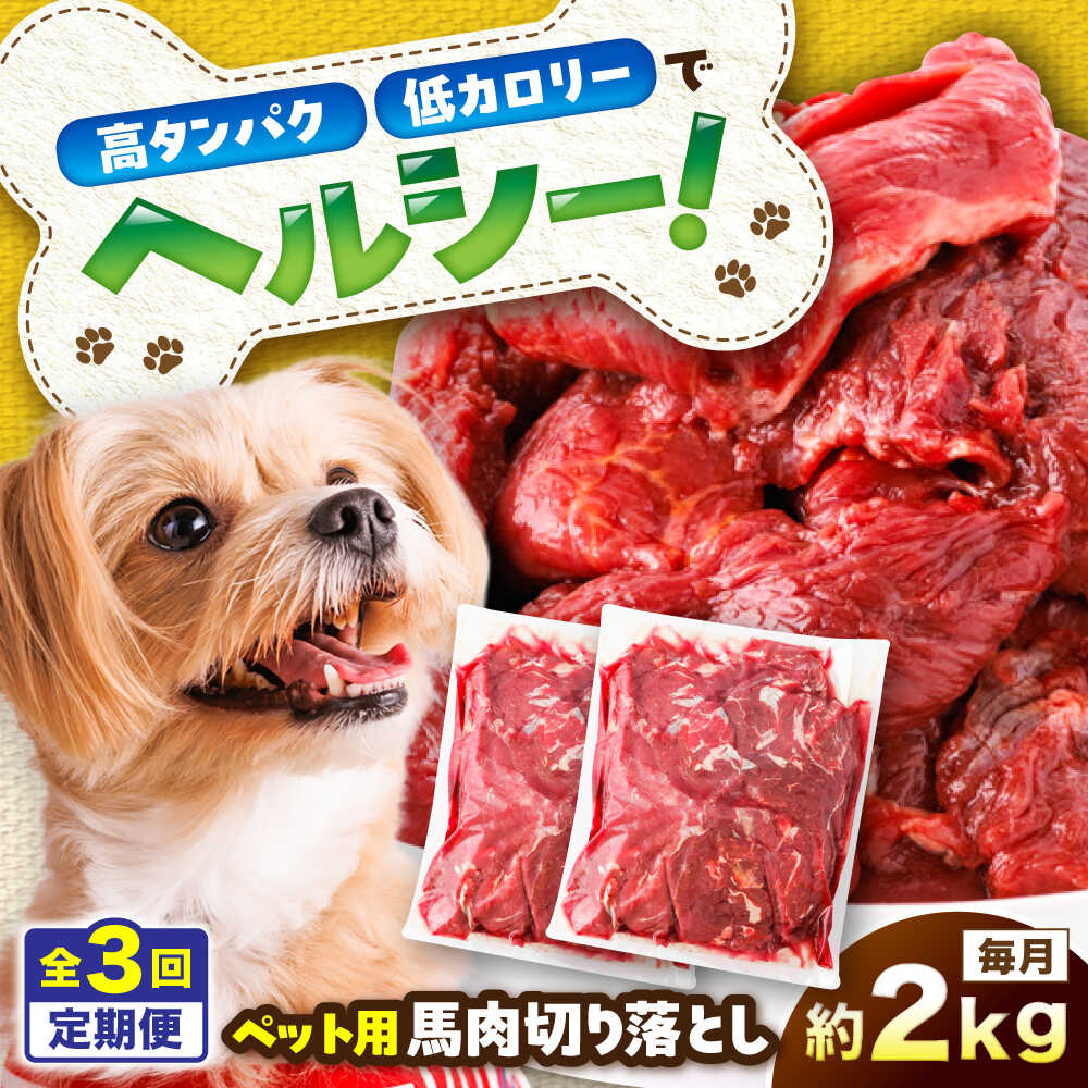 【ふるさと納税】【全3回定期便】国内加工 ペット用 馬肉 切り落とし 約2kg(約1kg×2) / ペットフード ドッグフード 愛犬 馬肉 生食 加熱 ペット用 【五右衛門フーズ】[BHCY058]