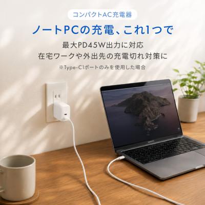 ふるさと納税 海老名市 USB Type-Cケーブル付属 最大PD45W出力 USB Type-C×2 AC充電器 ホワイト |  | 01