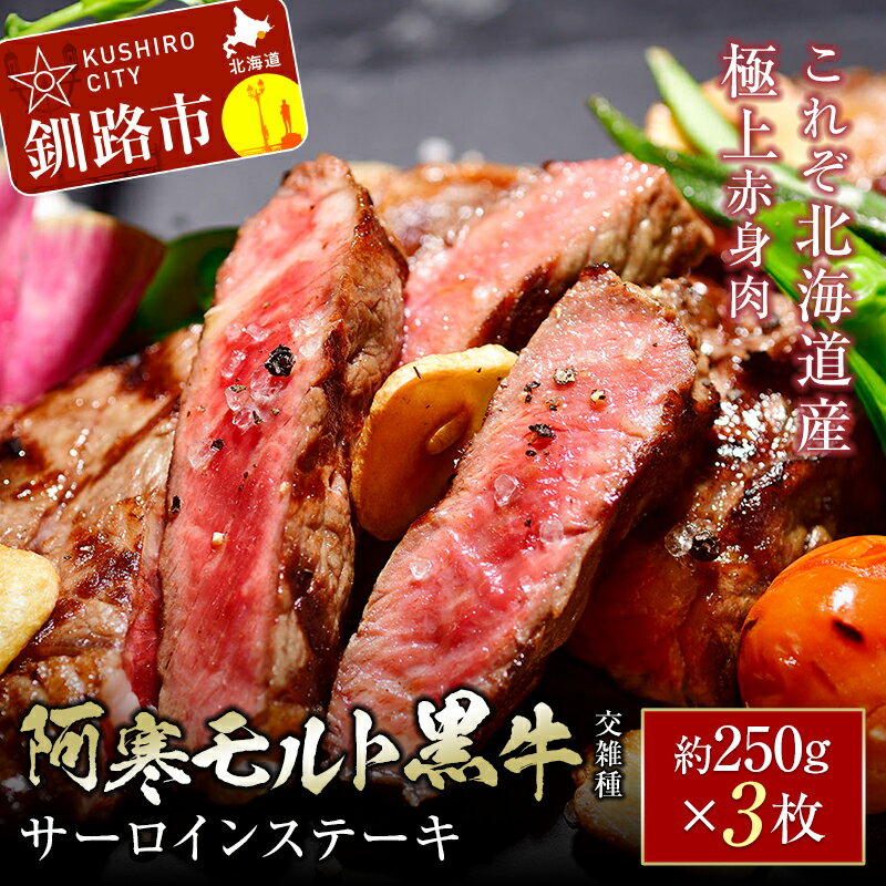 【ふるさと納税】【12月22日までの入金で年内発送】【これぞ北海道産 極上赤身肉】 阿寒 モルト 黒牛 (交雑種) サーロイン ステーキ 約250g x3 (750g) 北海道産 牛肉 赤身 肉 阿寒モルト牛 北海道 釧路 F4F-4168